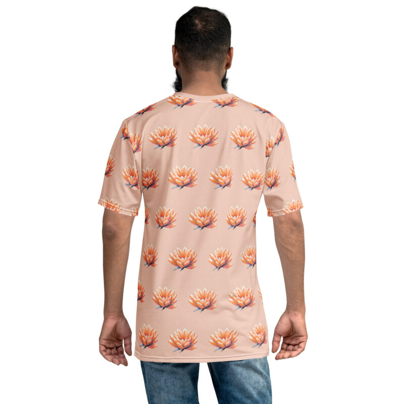 Pixel-Art Blumenillustration in Trendfarbe Orange 2024 Allover-Herren-T-Shirt