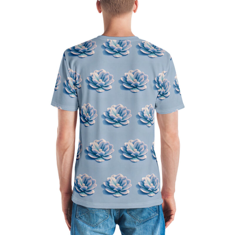 3D Voxel-Blumenillustration in Trendfarbe Hellblau 2024 Allover-Herren-T-Shirt