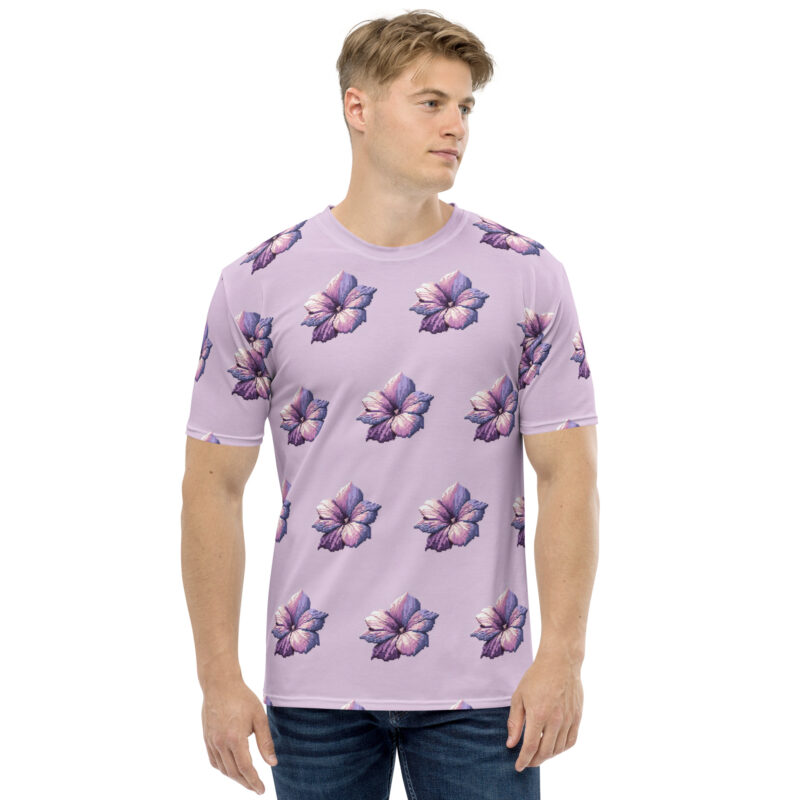 Pixel-Art Blumenillustration in lila Pastellfarben Allover-Herren-T-Shirt