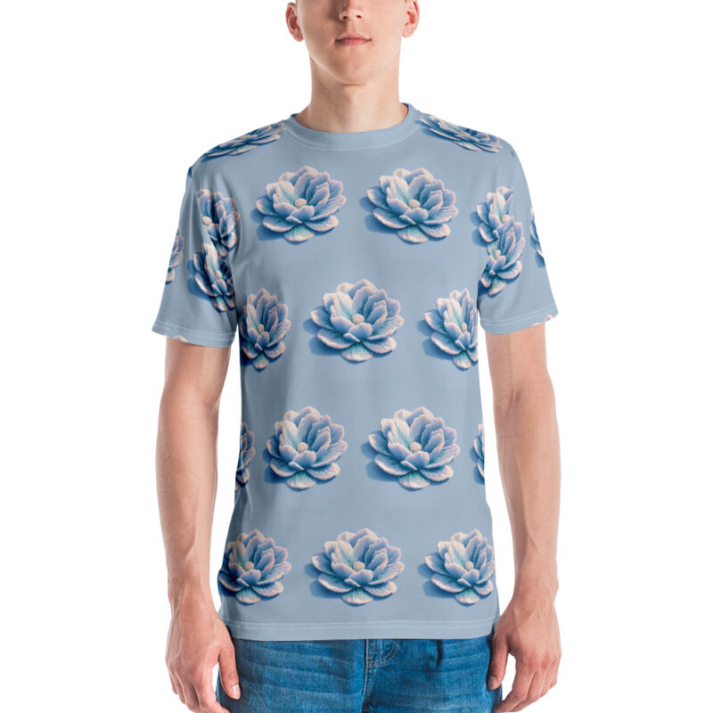 3D Voxel-Blumenillustration in Trendfarbe Hellblau 2024 Allover-Herren-T-Shirt