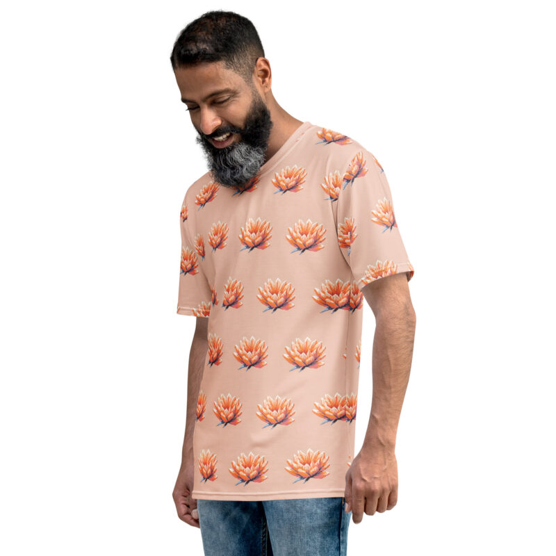 Pixel-Art Blumenillustration in Trendfarbe Orange 2024 Allover-Herren-T-Shirt