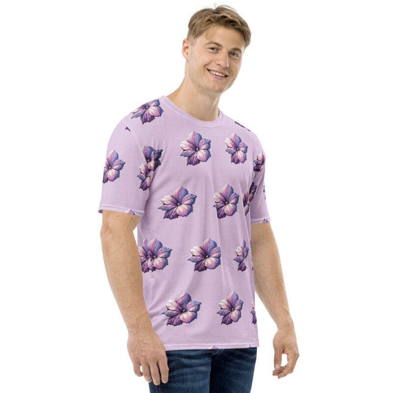 Pixel-Art Blumenillustration in lila Pastellfarben Allover-Herren-T-Shirt
