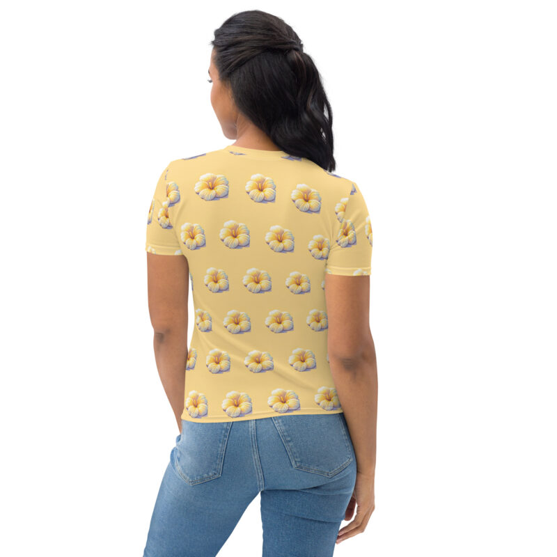Retro-Pixel-Art Blume in gelben Pastell Sonnenuntergangsfarben Allover-Damen-T-Shirt