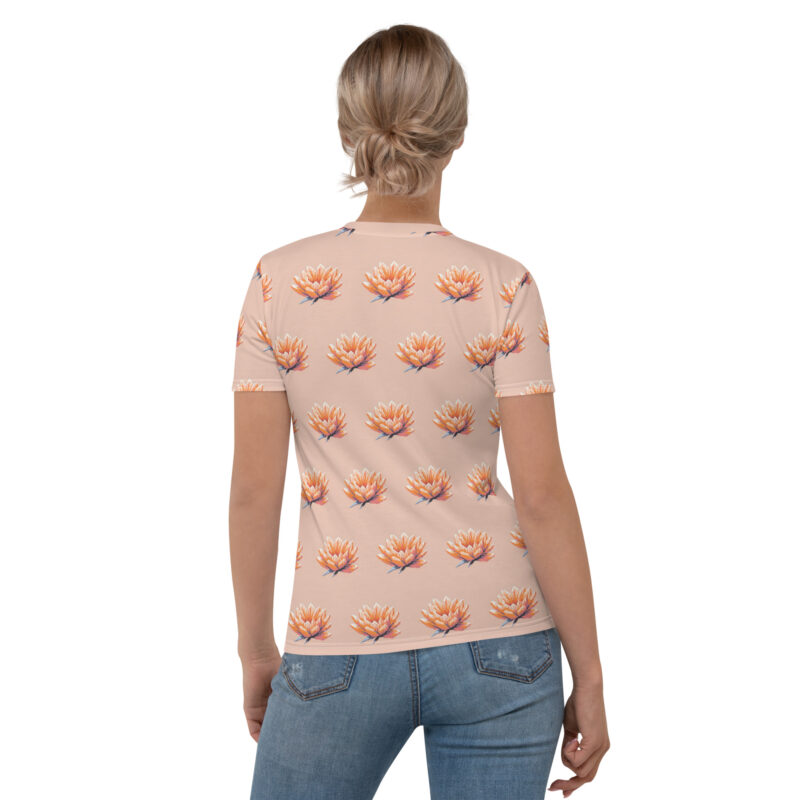 Pixel-Art Blumenillustration in Trendfarbe Orange 2024 Allover-Damen-T-Shirt