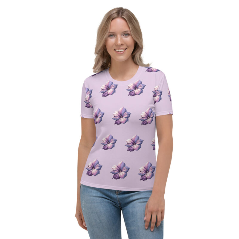 Pixel-Art Blumenillustration in lila Pastellfarben Allover-Damen-T-Shirt
