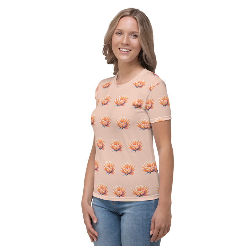 Pixel-Art Blumenillustration in Trendfarbe Orange 2024 Allover-Damen-T-Shirt