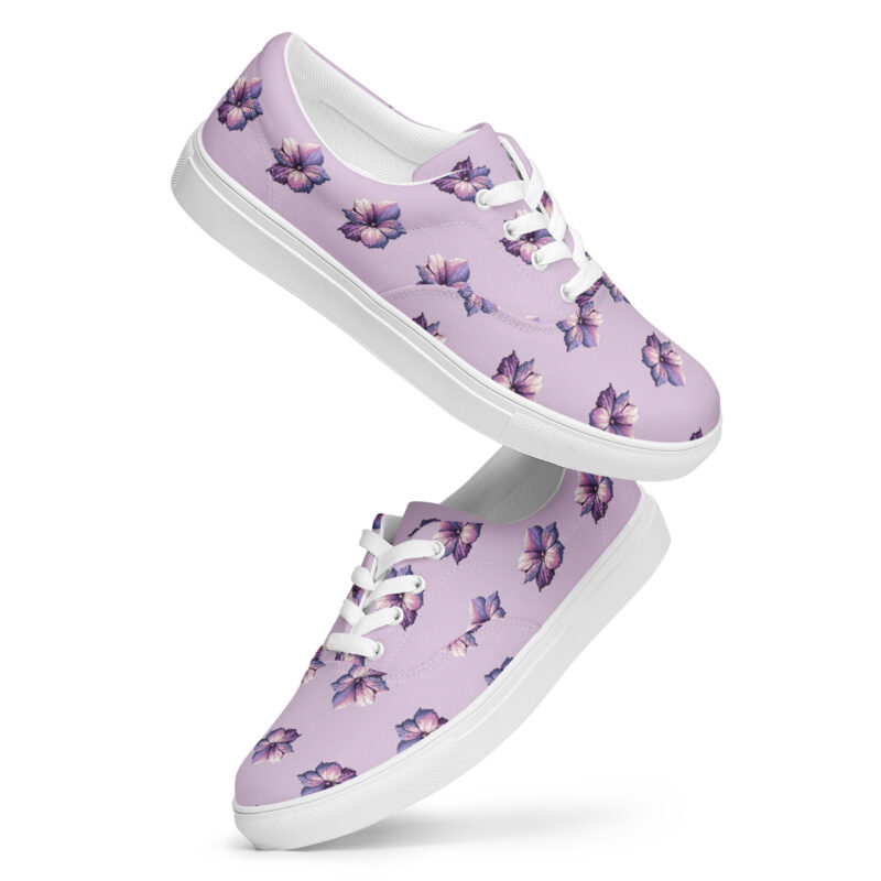 Pixel-Art Blumenillustration in lila Pastellfarben Allover-Herren-Canvas-Schuhe