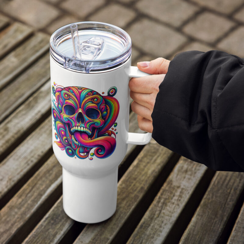 Psychedelischer Totenkopf Reisebecher mit Griff