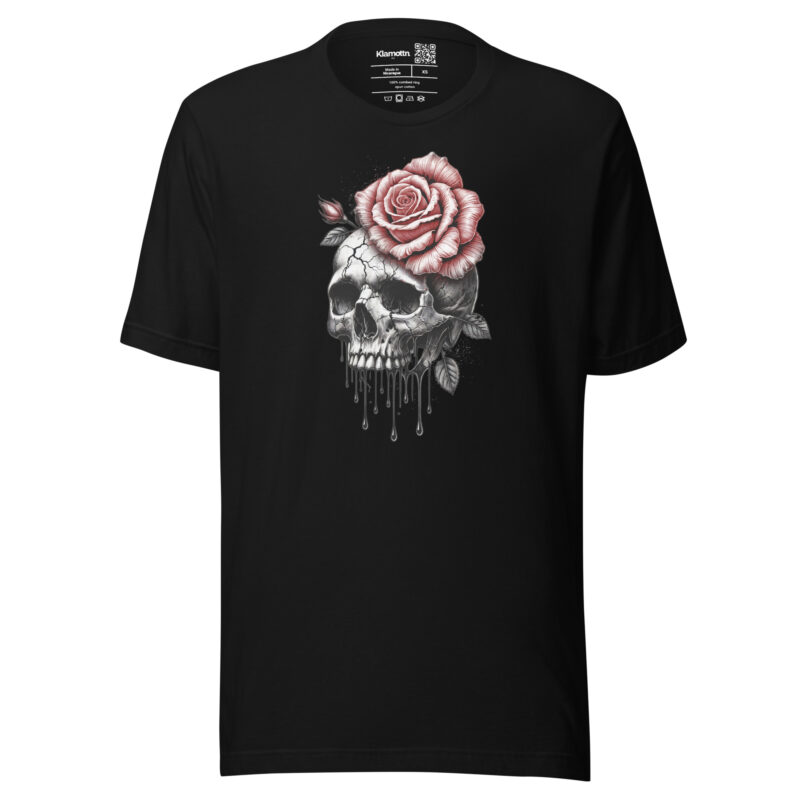 Schädel mit blutroter Rose Unisex-T-Shirt