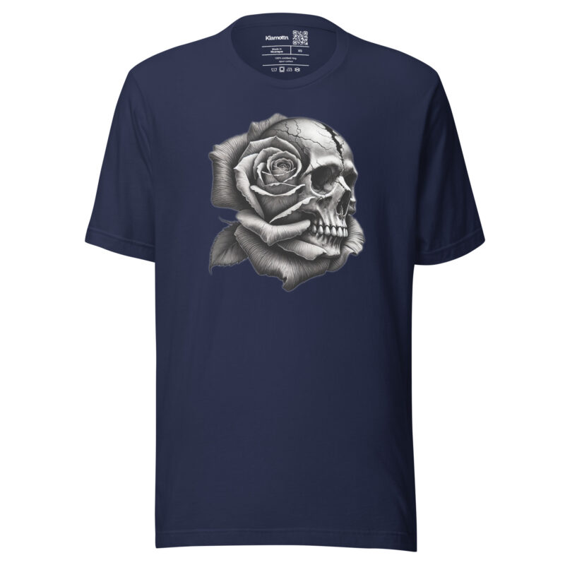 Monochromer Schädel mit Rose Unisex-T-Shirt