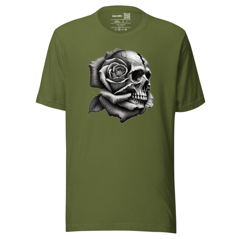 Monochromer Schädel mit Rose Unisex-T-Shirt