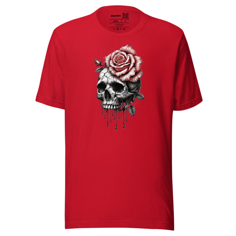 Schädel mit blutroter Rose Unisex-T-Shirt