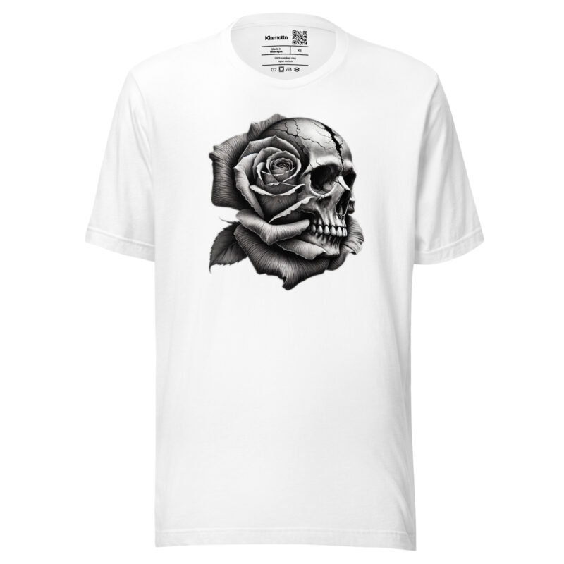 Monochromer Schädel mit Rose Unisex-T-Shirt