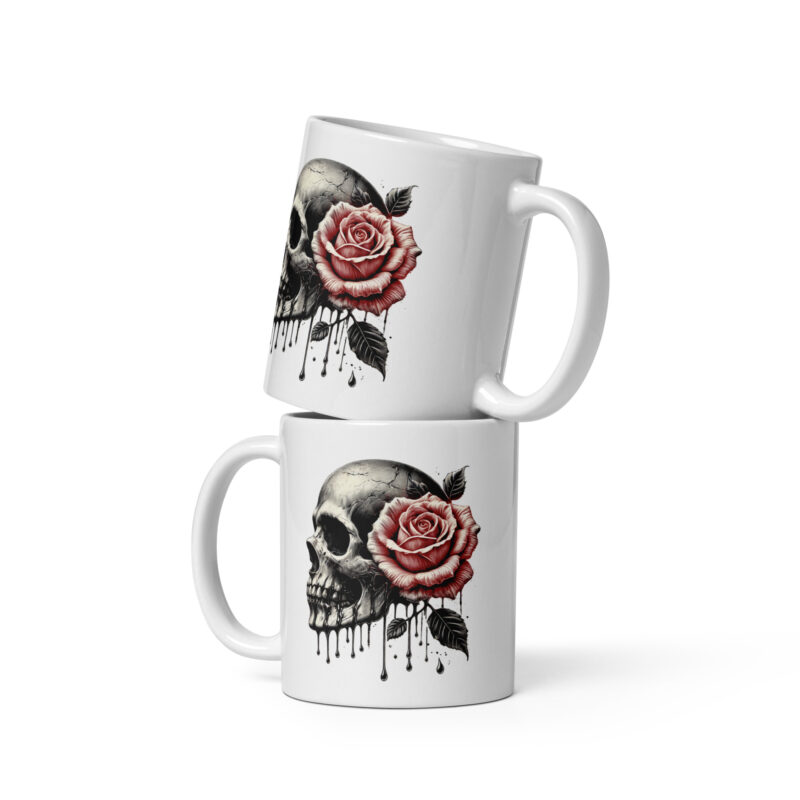 Schädel mit roter Rose Tasse