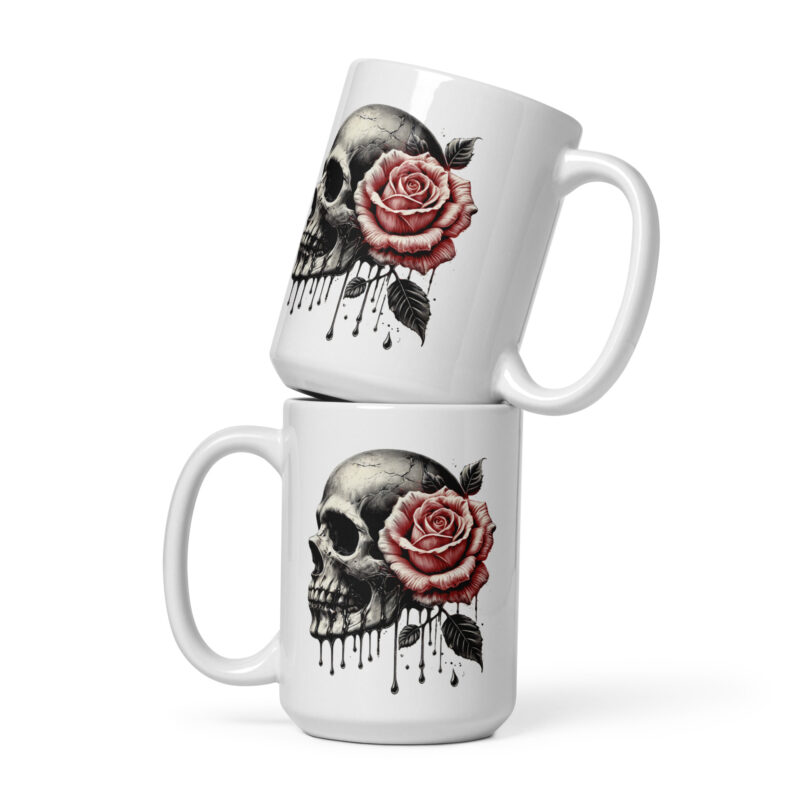 Schädel mit roter Rose Tasse