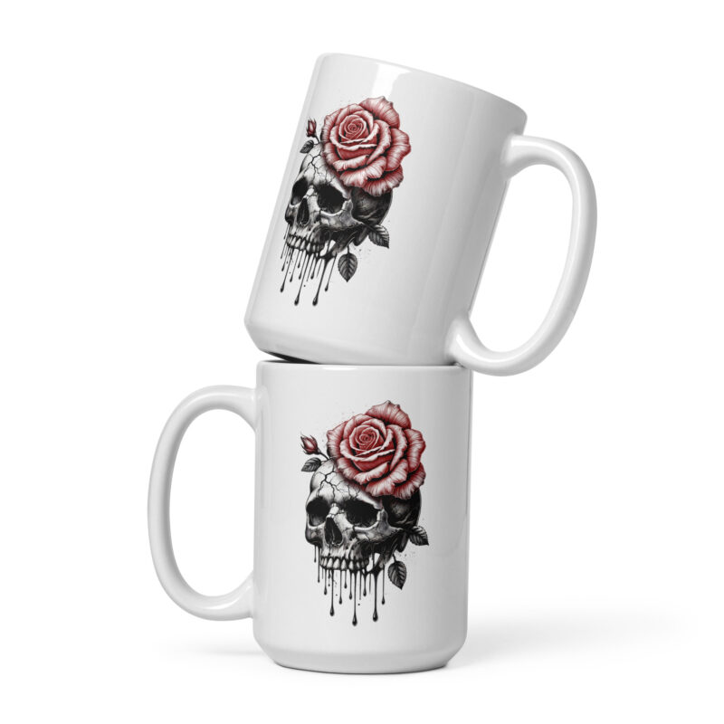 Schädel mit blutroter Rose Tasse