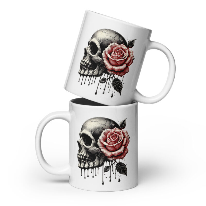 Schädel mit roter Rose Tasse