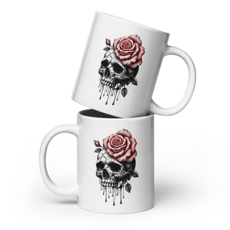 Schädel mit blutroter Rose Tasse